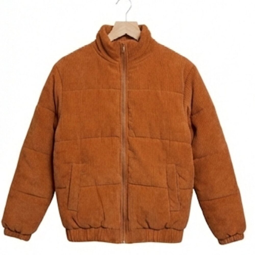 Forever 21 Girls Orange Corduroy Puffer Jacket Size 13/14 Insulated Coat